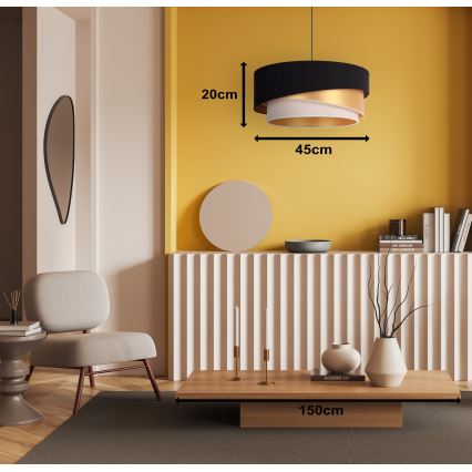 Duolla - Csillár zsinóron KOBO 1xE27/15W/230V átm. 45 cm fekete/arany/krémes