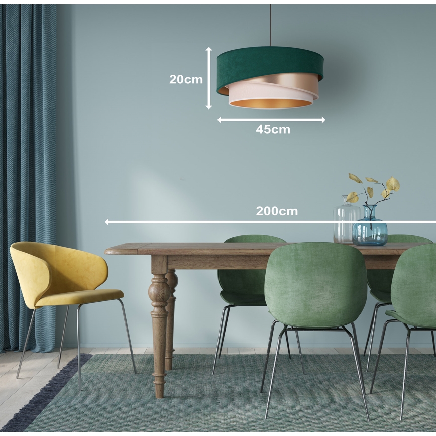 Duolla - Csillár zsinóron KOBO 1xE27/15W/230V átm. 45 cm zöld/rózsaarany/krémes