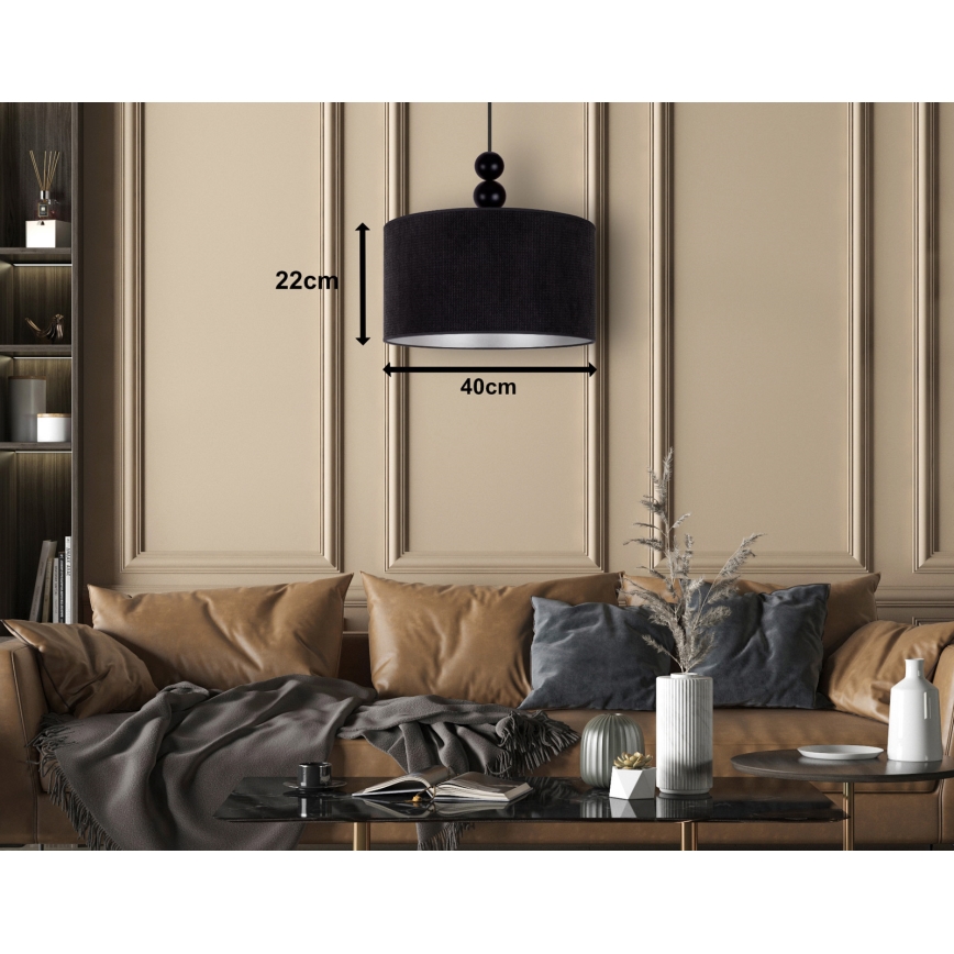 Duolla - Csillár zsinóron LYON 1xE27/15W/230V átm. 40 cm fekete