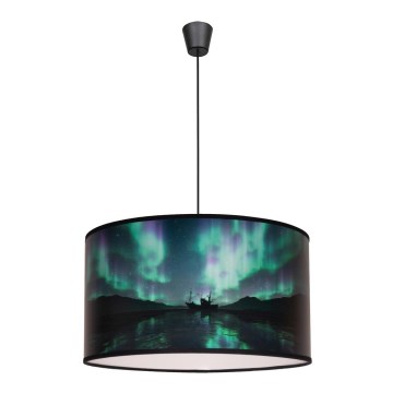 Duolla - Csillár zsinóron PRINT M 1xE27/40W/230V átm. 35 cm türkiz/fekete