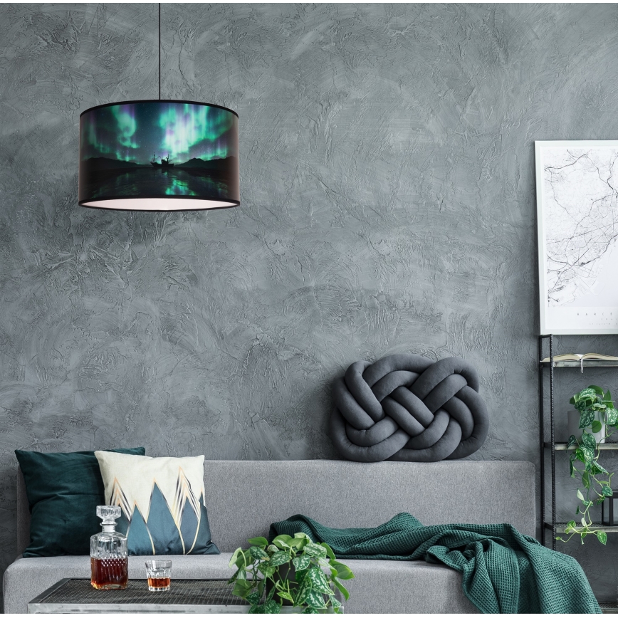 Duolla - Csillár zsinóron PRINT M 1xE27/40W/230V átm. 35 cm türkiz/fekete