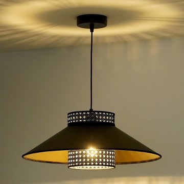 Duolla - Csillár zsinóron RIO RATTAN 1xE27/15W/230V átm. 45 cm fekete/arany