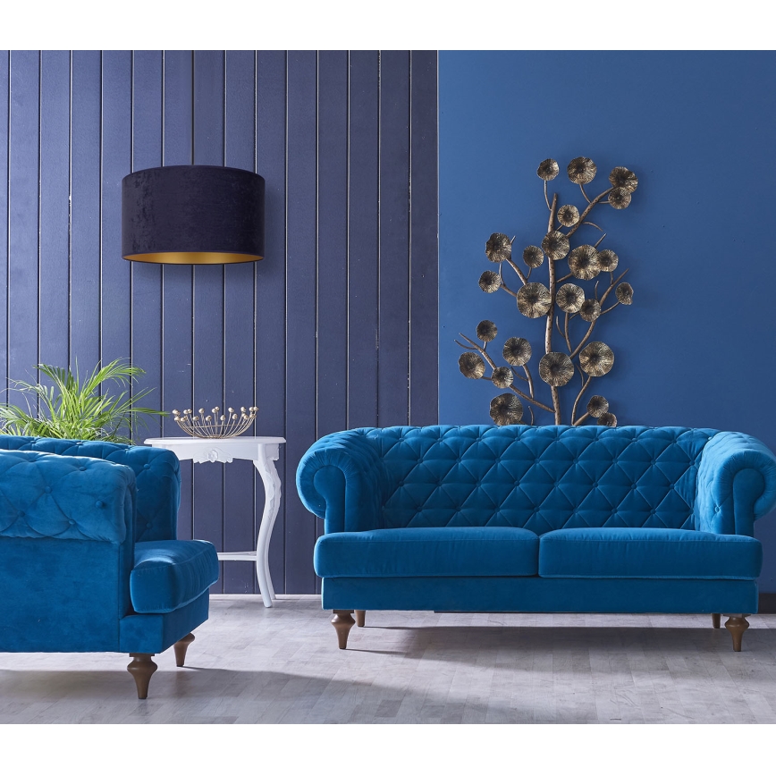 Duolla - Csillár zsinóron ROLLER 1xE27/15W/230V átm. 40 cm kék/arany