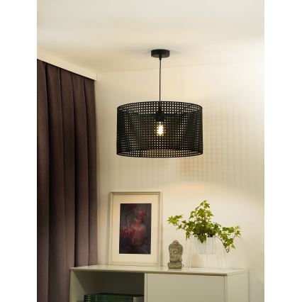 Duolla - Csillár zsinóron ROLLER RATTAN 1xE27/15W/230V átm. 45 cm fekete