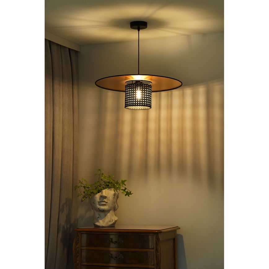 Duolla - Csillár zsinóron TOKYO RATTAN 1xE27/15W/230V átm. 50 cm arany/fekete