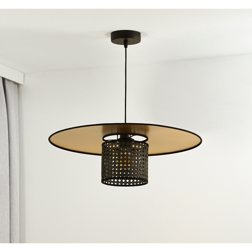 Duolla - Csillár zsinóron TOKYO RATTAN 1xE27/15W/230V átm. 50 cm arany/fekete