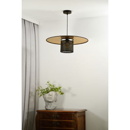 Duolla - Csillár zsinóron TOKYO RATTAN 1xE27/15W/230V átm. 50 cm arany/fekete