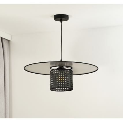 Duolla - Csillár zsinóron TOKYO RATTAN 1xE27/15W/230V átm. 50 cm fekete/ezüst