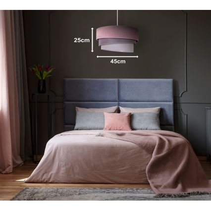 Duolla - Csillár zsinóron TRIO 1xE27/15W/230V átm. 45 cm rózsaszín/szürke/fehér