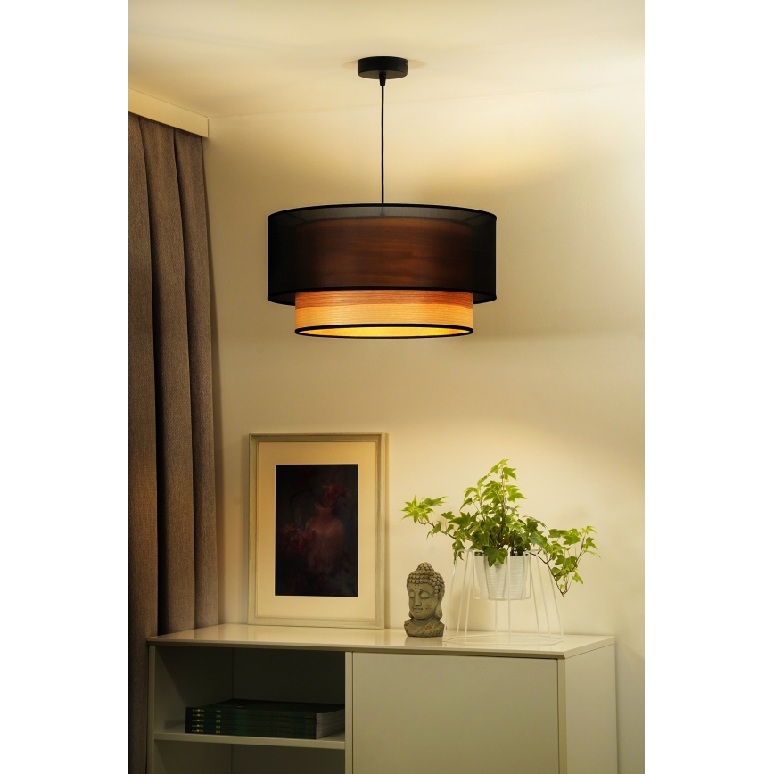 Duolla - Csillár zsinóron WOOD BOHO 1xE27/15W/230V átm. 45 cm fekete/bézs