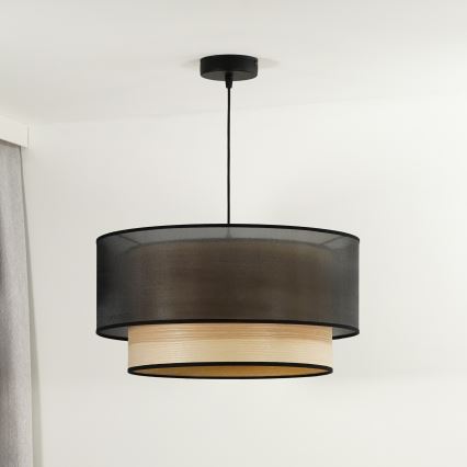 Duolla - Csillár zsinóron WOOD BOHO 1xE27/15W/230V átm. 45 cm fekete/bézs