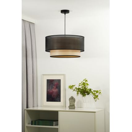 Duolla - Csillár zsinóron WOOD BOHO 1xE27/15W/230V átm. 45 cm fekete/bézs