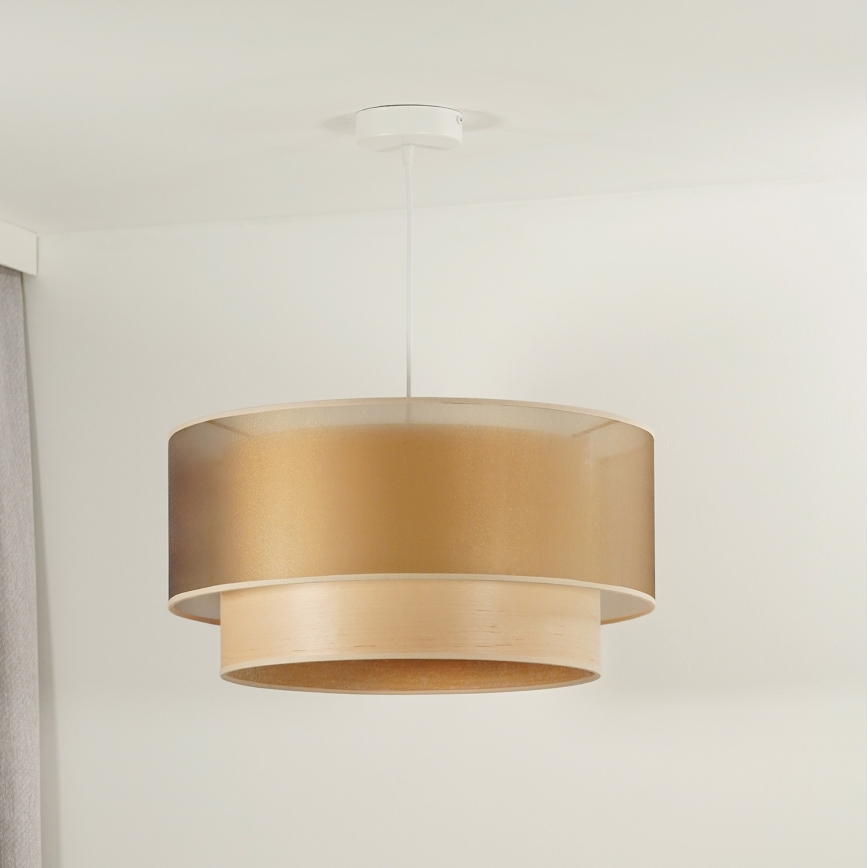 Duolla - Csillár zsinóron WOOD BOHO 1xE27/15W/230V átm. 45 cm réz/bézs