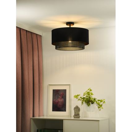 Duolla - Felületre szerelhető csillár BOHO RATTAN 1xE27/15W/230V átm. 45 cm fekete