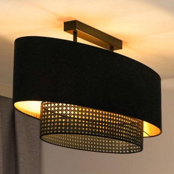 Duolla - Felületre szerelhető csillár DOUBLE OVAL RATTAN 2xE27/15W/230V fekete/rattan