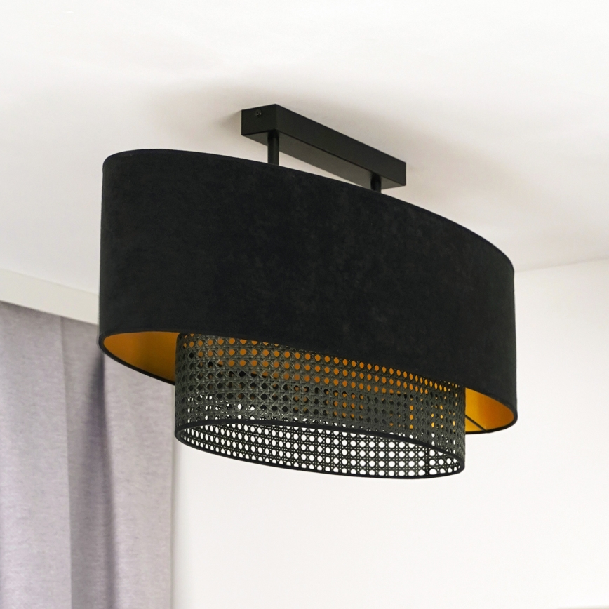 Duolla - Felületre szerelhető csillár DOUBLE OVAL RATTAN 2xE27/15W/230V fekete/rattan