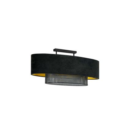 Duolla - Felületre szerelhető csillár DOUBLE OVAL RATTAN 2xE27/15W/230V fekete/rattan