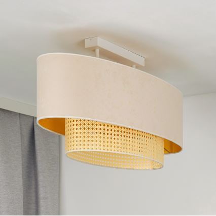 Duolla - Felületre szerelhető csillár DOUBLE OVAL RATTAN 2xE27/15W/230V krémes/rattan