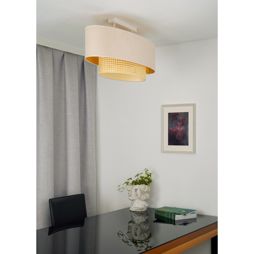 Duolla - Felületre szerelhető csillár DOUBLE OVAL RATTAN 2xE27/15W/230V krémes/rattan