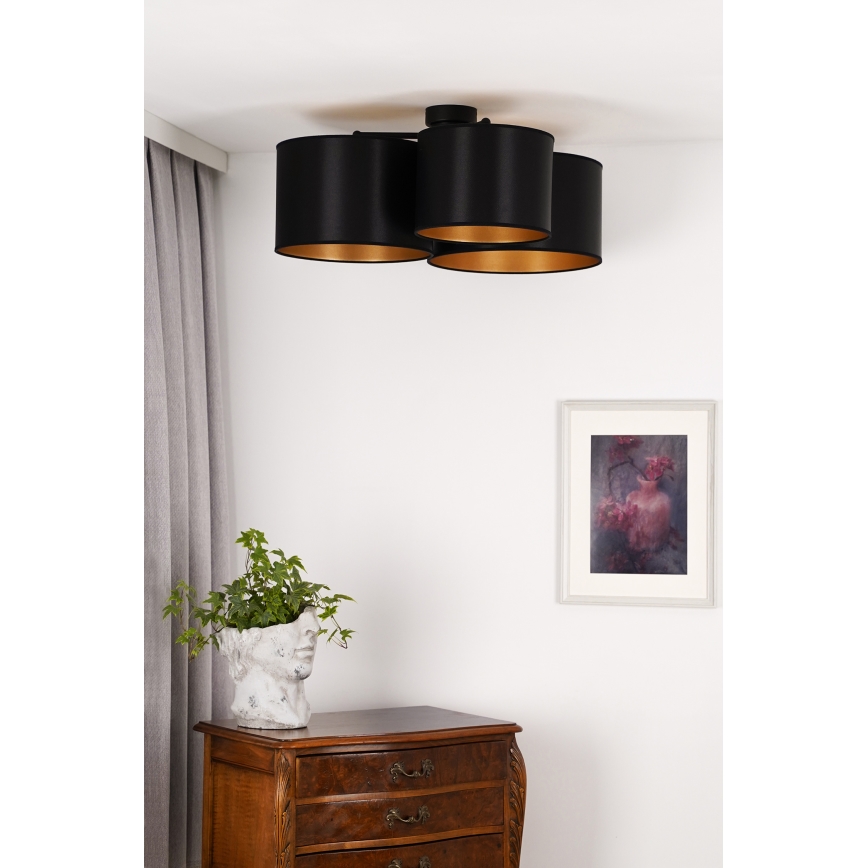 Duolla - Felületre szerelhető csillár ROLLER TRIO SHINY 3xE27/15W/230V fekete/arany