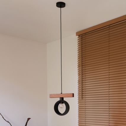 Duolla - Kábelre függesztett csillár IRONLINE 1xE27/15W/230V fenyő tölgy/fekete