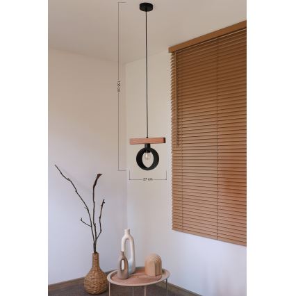 Duolla - Kábelre függesztett csillár IRONLINE 1xE27/15W/230V fenyő tölgy/fekete