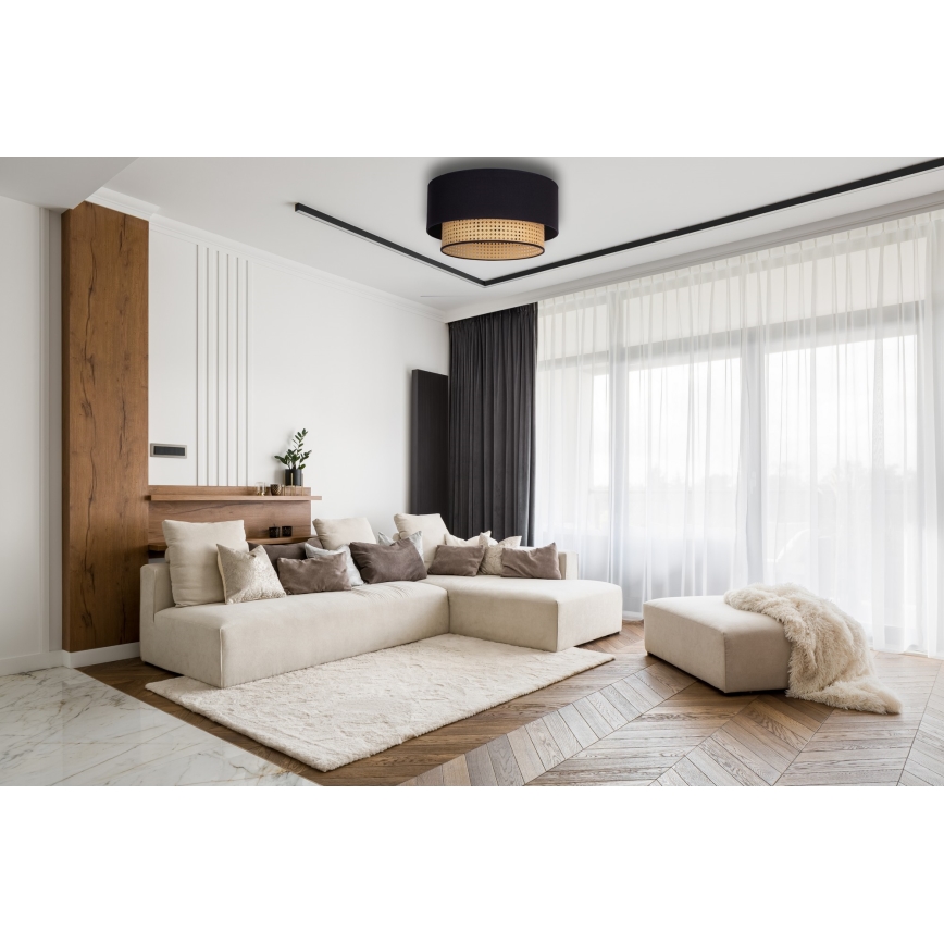 Duolla - Mennyezeti lámpa BOHO 1xE27/15W/230V átm. 45 cm fekete/rattan