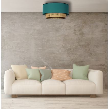 Duolla - Mennyezeti lámpa BOHO 1xE27/15W/230V átm. 45 cm türkiz/rattan