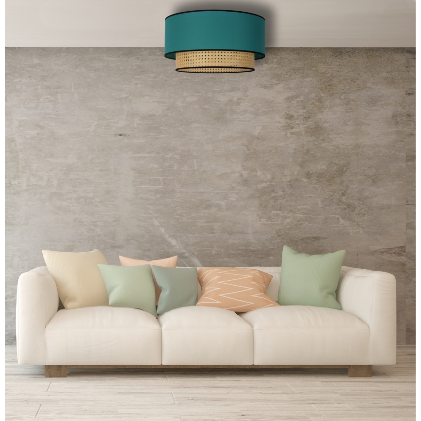 Duolla - Mennyezeti lámpa BOHO 1xE27/15W/230V átm. 45 cm türkiz/rattan