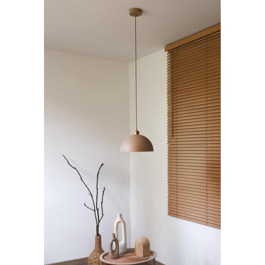 Duolla - Zsinóros függőlámpa IRONLINE 1xE27/15W/230V átm. 27 cm bézs/rézszínű