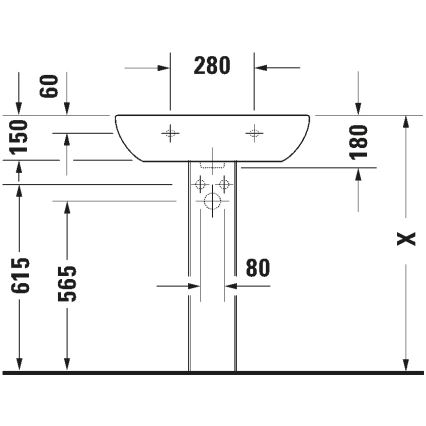 Duravit 23106500002 - D-CODE fali mosdó 65x50 cm, kerámia/fényes fehér
