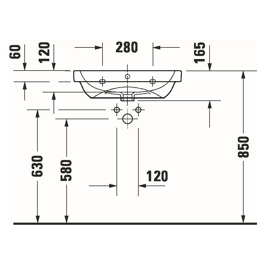 Duravit 23986000002 - Falra szerelhető mosdó D-CODE 60x46 cm kerámia/fényes fehér