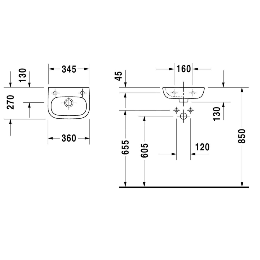 Duravit 7053600092 - Falra szerelhető mosdó D-CODE 36x27 cm kerámia/fényes fehér