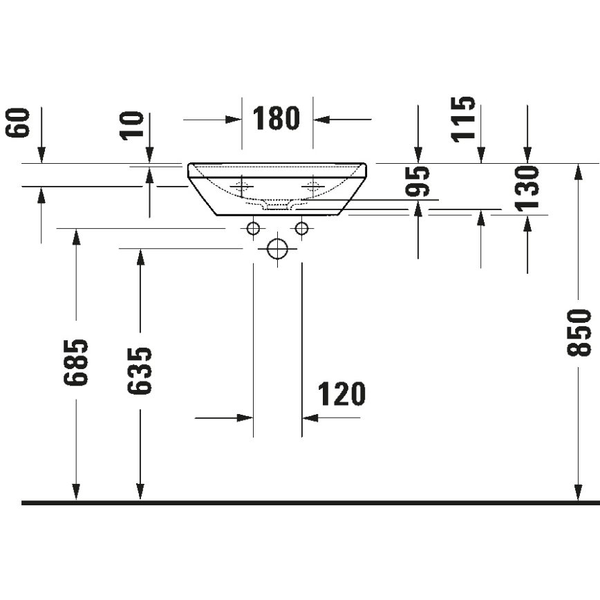 Duravit 738450041 - Falra szerelhető mosdó D-NEO 45x33,5 cm kerámia/fényes fehér