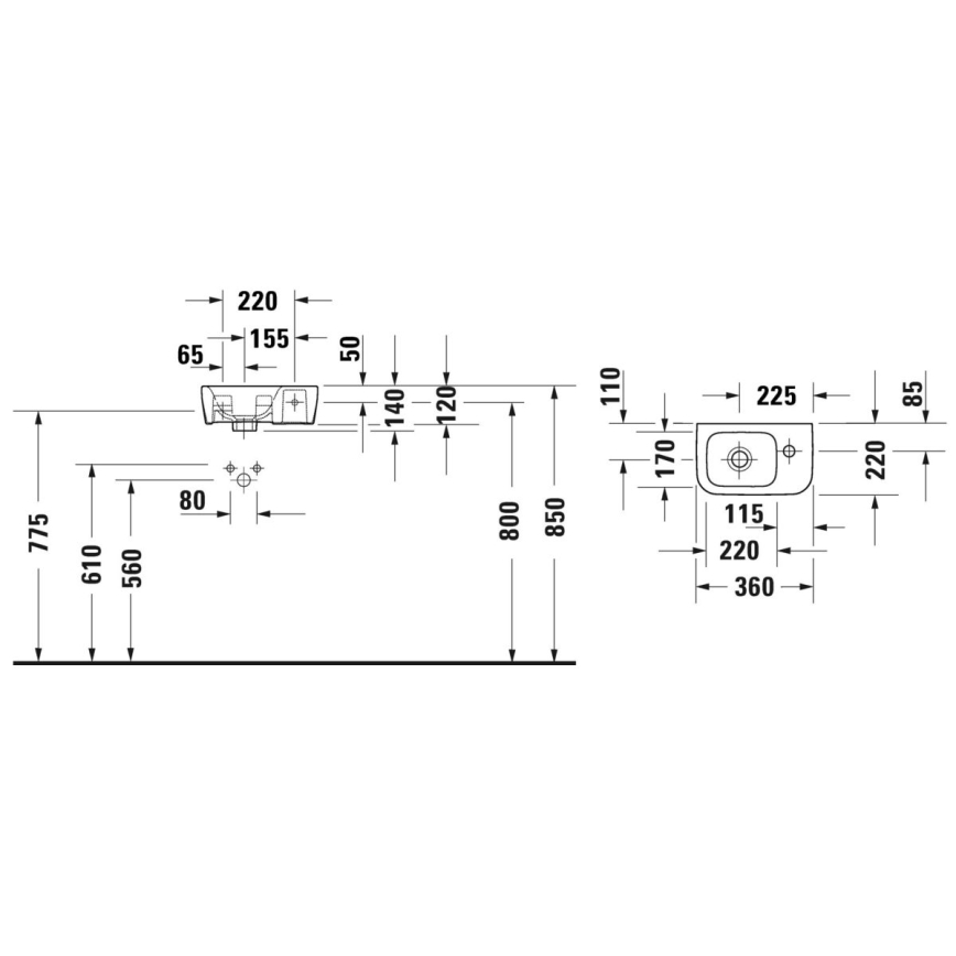 Duravit 7453600412 - Falra szerelhető mosdó D-NEO 36x22 cm kerámia/fényes fehér