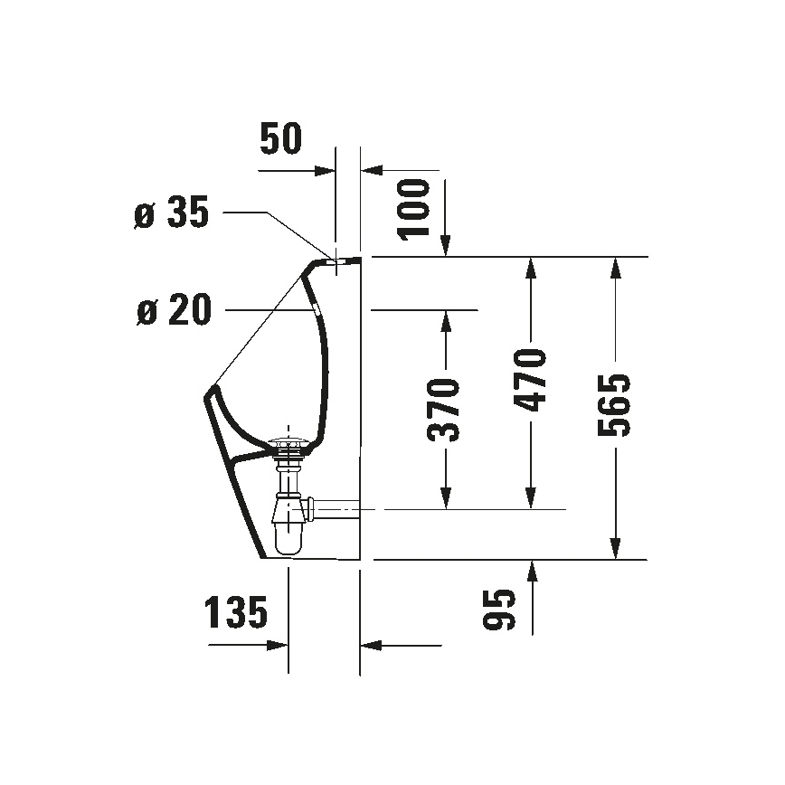 Duravit 828300000 - Piszoár perem nélküli D-CODE, felső vízcsatlakozás, hátsó kifolyás, kerámia/fényes fehér