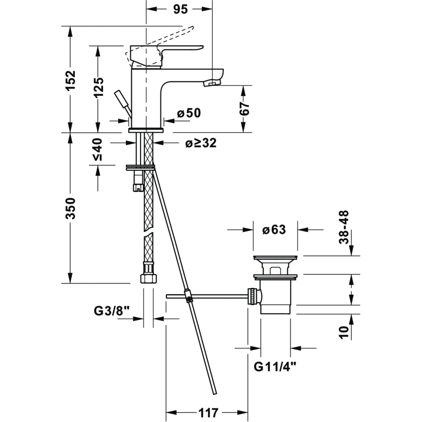 Duravit DC1013001046 - Mosdócsaptelep + leeresztő D-CODE matt fekete