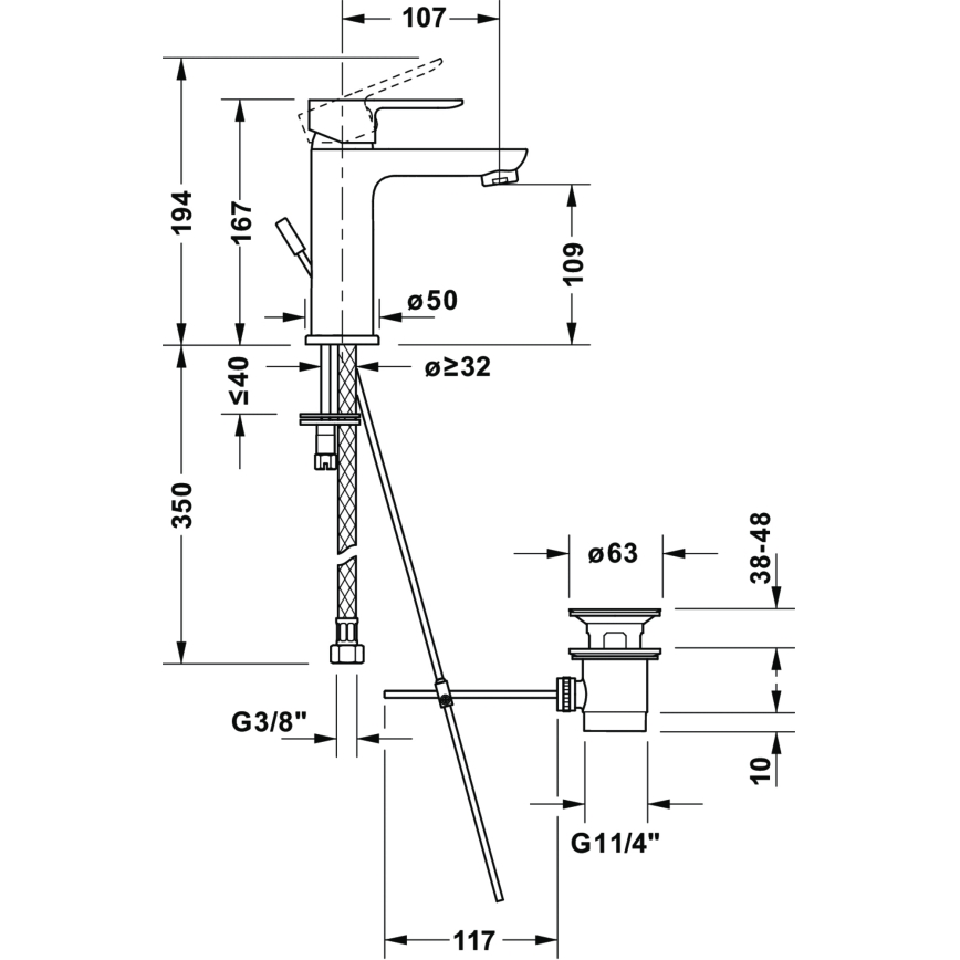 Duravit DC1023001046 - Mosdócsaptelep + leeresztő szelep D-CODE matt fekete