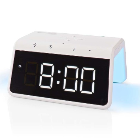 Ébresztőóra LCD kijelzővel és vezeték nélküli töltővel 15W/230V fehér