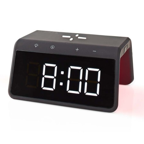 Ébresztőóra LCD kijelzővel és vezeték nélküli töltővel 15W/230V fekete