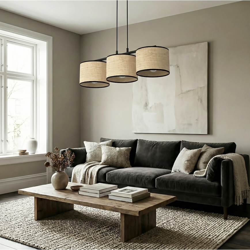 ECO kábelcsillár 3xE27/15W/230V bézs/rattan