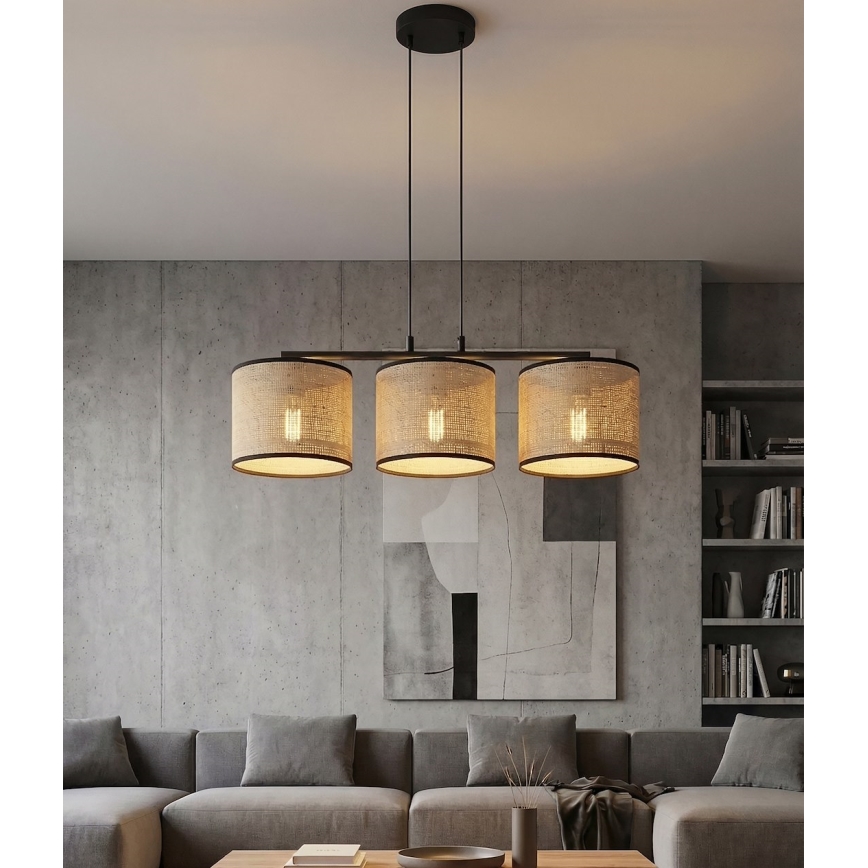 ECO kábelcsillár 3xE27/15W/230V bézs/rattan