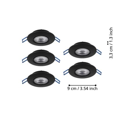 Eglo - 5 darabos LED beépíthető lámpatest LED/4,9W/230V 2700/4000/6500K átm. 9 cm fekete