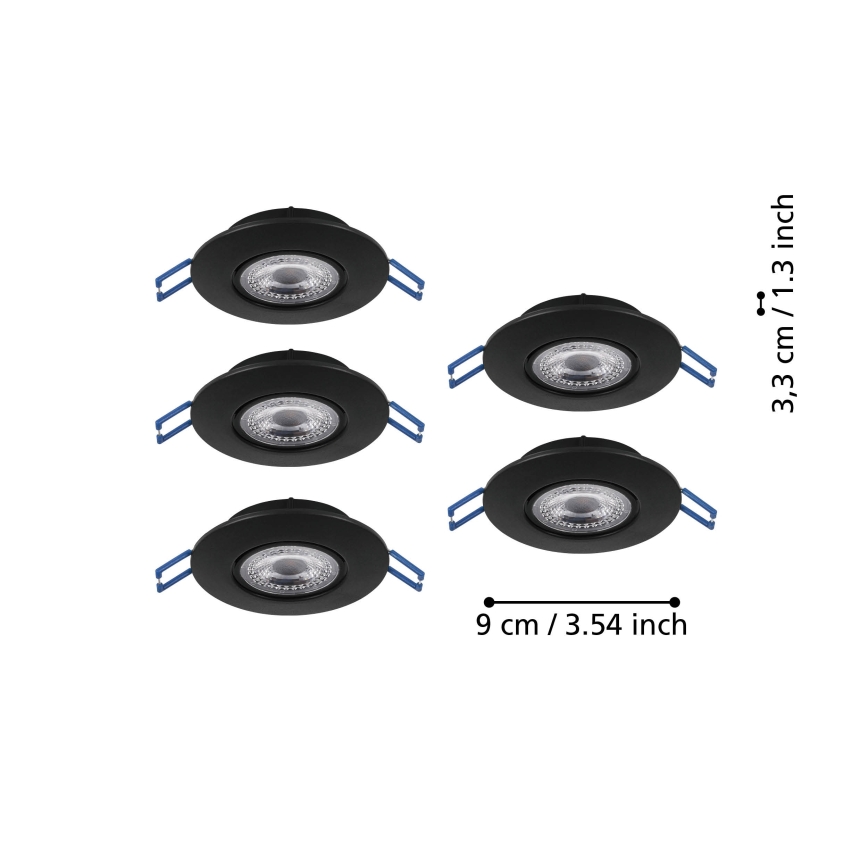 Eglo - 5 darabos LED beépíthető lámpatest LED/4,9W/230V 2700/4000/6500K átm. 9 cm fekete