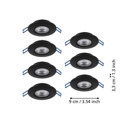 Eglo - 7 darabos szett beépíthető LED spotlámpa LED/4,9W/230V 2700/4000/6500K átm. 9 cm fekete