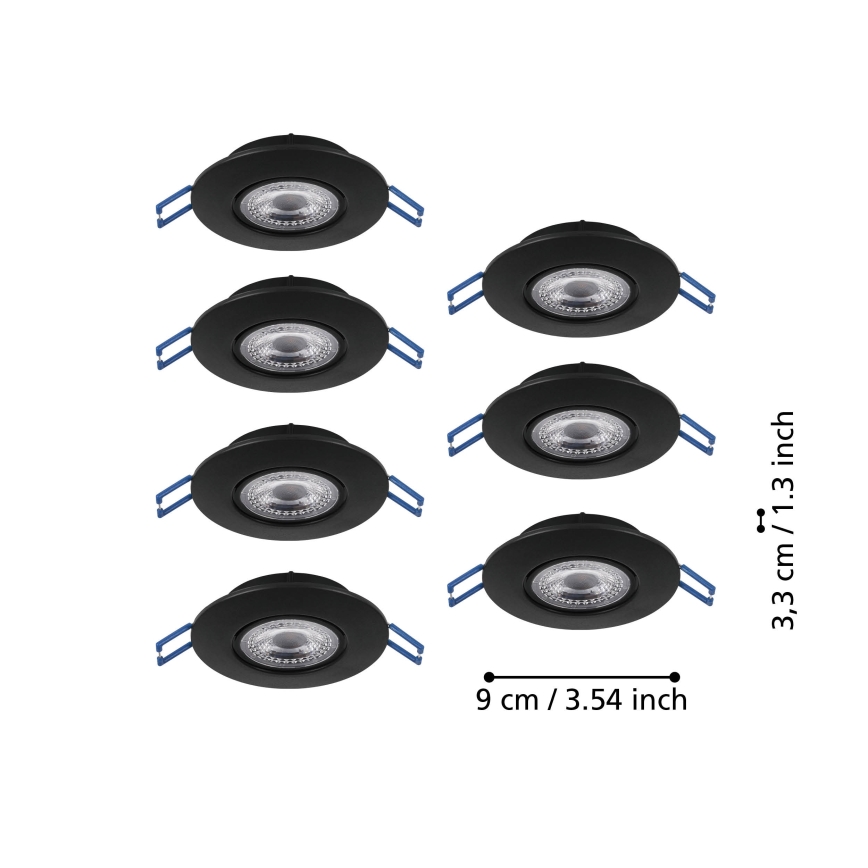 Eglo - 7 darabos szett beépíthető LED spotlámpa LED/4,9W/230V 2700/4000/6500K átm. 9 cm fekete