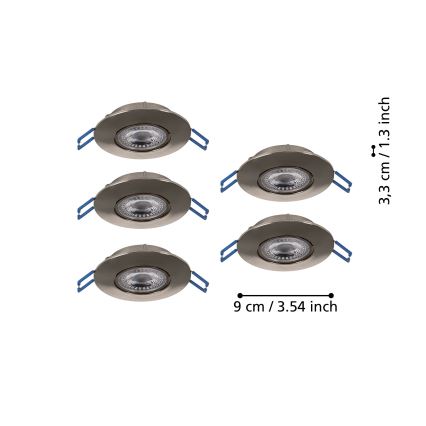 Eglo - SZETT 5x LED beépíthető mennyezeti lámpa LED/4,9W/230V 2700/4000/6500K átm. 9 cm matt króm