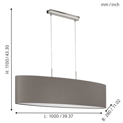Eglo 31587 - PASTERI függeszték 2xE27/60W/230V, kábellel