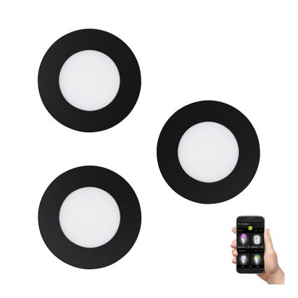 Eglo 31743 - 3 db-os szett dimmelhető, LED-es fürdőszobai süllyesztett lámpa FUEVA-Z 1xLED/2,8W/230V 2700-6500 IP44 fekete átm. 8,5 cm
