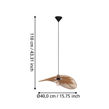 Eglo - Függeszték kábelen 1xE27/42W/230V 56 cm barna/fekete